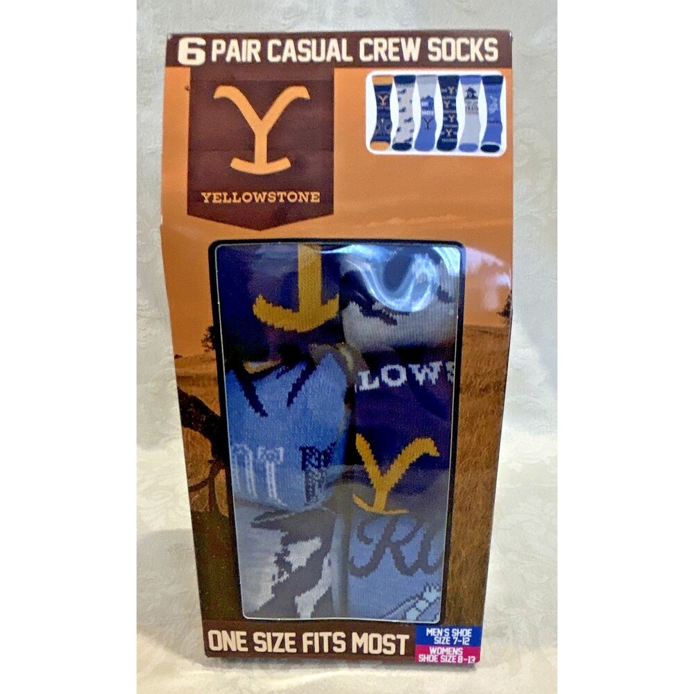 Yellowstone 6-Pair Casual Crew Socks, One Size, Western Graphic Print